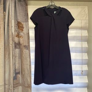 Cece navy blue crepe, fully lined, knee length dress with cruise- cross neck.